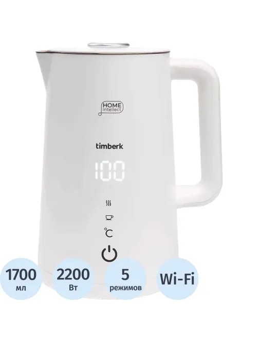 Чайник Timberk T-EK21S103WF, электрический с Wi-Fi,2200Вт, 1.7л, белый