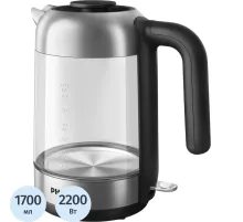Чайник Philips HD9339/80, 2200Вт, 1,7л, стекло/нерж/черн. пластик