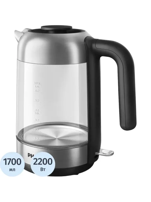 Чайник Philips HD9339/80, 2200Вт, 1,7л, стекло/нерж/черн. пластик