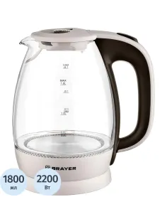 Чайник электрический BRAYER BR1045BN, 2200 Вт, 1,8 л, высококач. Стекло