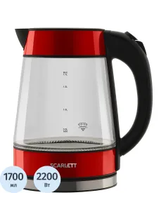 Чайник электрический SCARLETT SC-EK27G79, стекло, 2200Вт, 1.7л, красный