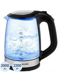 Чайник электрический BRAYER BR1040BK, 2220Вт,  2 л, стекл., черный