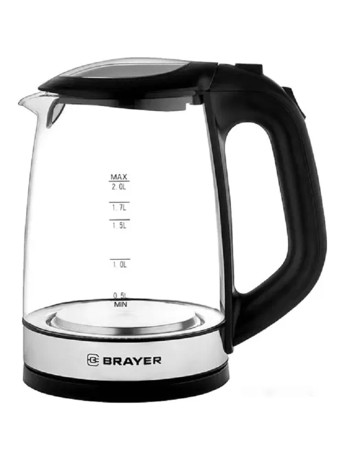 Чайник электрический BRAYER BR1040BK, 2220Вт,  2 л, стекл., черный