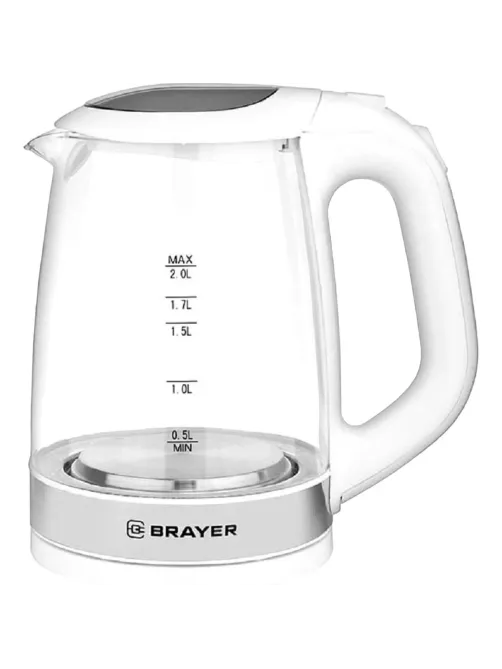 Чайник электрический BRAYER BR1040WH, 2220Вт, 2 л, стекл., белый