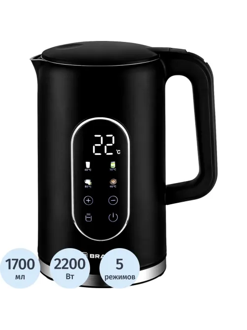 Чайник BRAYER 6107BR-BK,электрический,2200Вт,1,7л,Cool Touch,cенсор упр