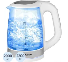 Чайник электрический BRAYER BR1040WH, 2220Вт, 2 л, стекл., белый
