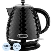 Чайник электрический BRAYER BR1008BK, 2200 Вт, 1,7 л, Strix, автоотключ