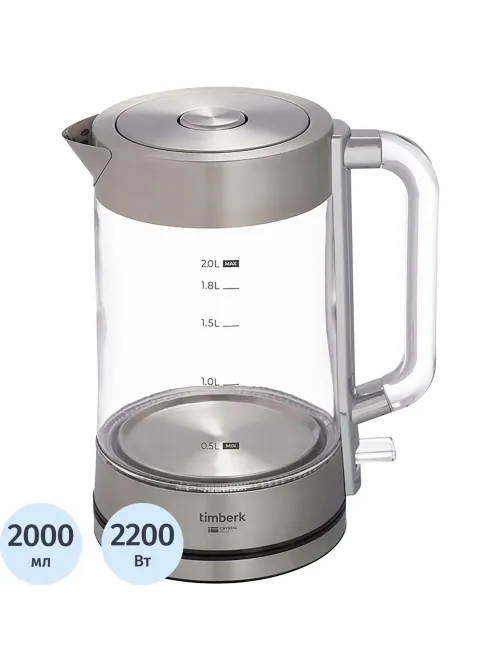 Чайник электрический Timberk T-EK27G04, стекло, 2200Вт, 2л, белый