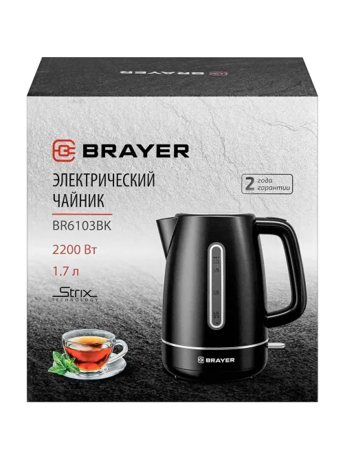 Чайник BRAYER 6103BR-BK,электрический,2200Вт,1,7л, платик.STRIX, автоотключ