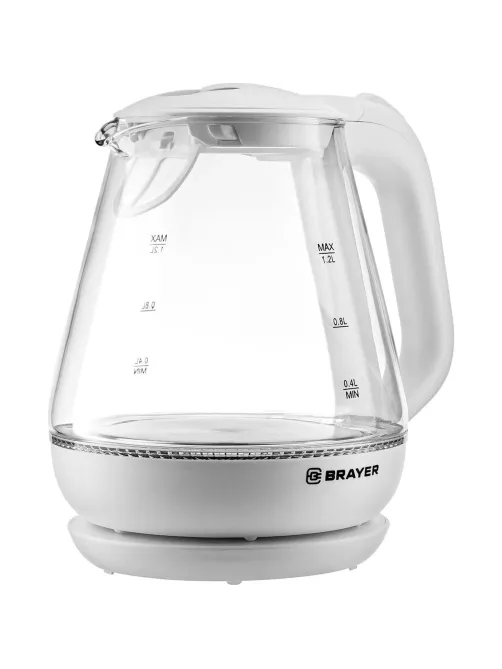 Чайник электрический BRAYER BR1063WH, 1630 Вт, 1,2 л, стекл.корп, термометр