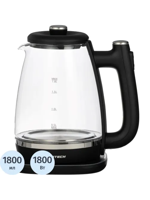 Чайник BigTech ZHK203GBL, черный 1,8 л, стекло