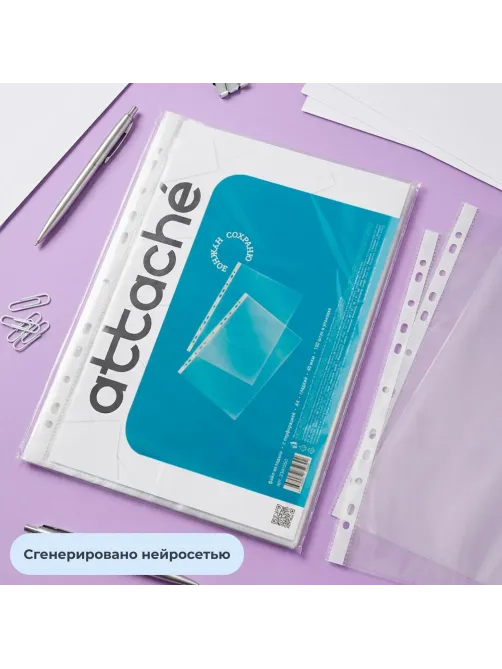 Файл-вкладыш А4, 40мкм, Attache, с перфорацией, гладкий 100 шт/уп