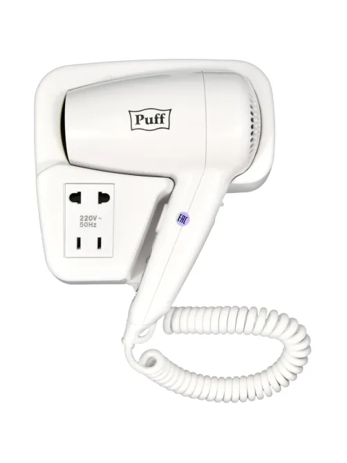 Фен Puff-1200B, белый, 1,2 кВт, с доп. розеткой
