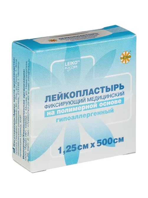 Лейкопластырь 1,25х500см полимерный в картоне LEIKO, 12 шт/уп