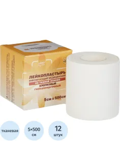 Лейкопластырь 5х500см тканевый в картоне LEIKO, 12 шт/уп