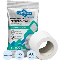 Лейкопластырь 1х500см тканевый в PE пакете, Master Uni, 200 шт/уп