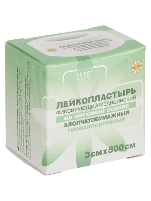 Лейкопластырь 3х500см нетканый в картон LEIKO, 12 шт/уп
