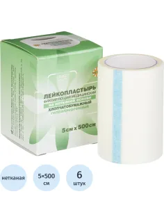 Лейкопластырь 5х500см нетканый в картоне LEIKO, 6 шт/уп