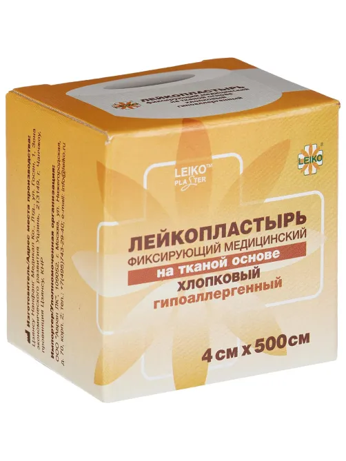 Лейкопластырь 4х500см тканевый в картоне LEIKO, 12 шт/уп