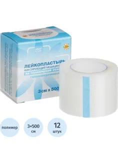 Лейкопластырь 3х500см полимерный в картон LEIKO, 12 шт/уп