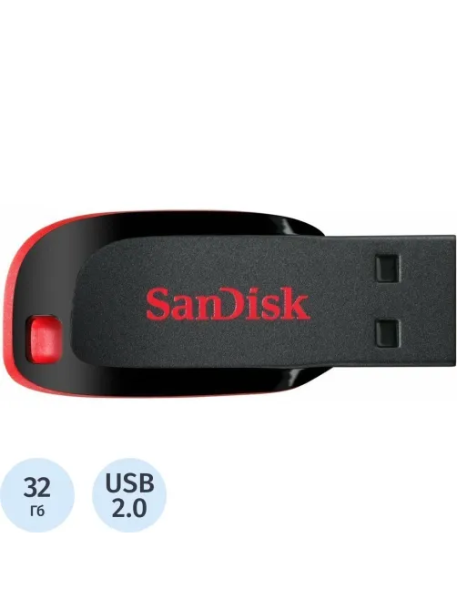 Флеш-память SanDisk Cruzer Blade, 32Gb, USB 2.0, ч/крас, SDCZ50-032G-B35