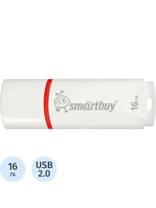 Флеш-память Smartbuy Crown, 16Gb, USB 2.0, бел, SB16GBCRW-W