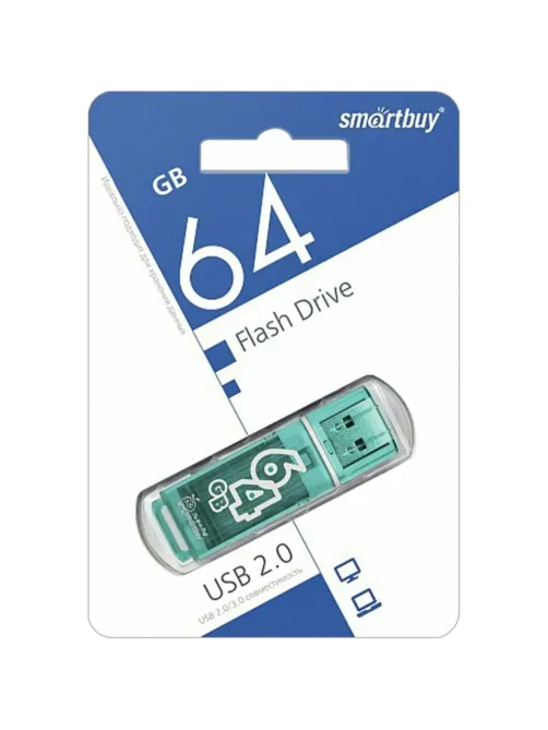 Флеш-память Smartbuy Glossy, 64Gb, USB 2.0, зел, SB64GBGS-G