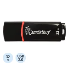 Флеш-память Smartbuy Crown, 32Gb, USB 2.0, чер, SB32GBCRW-K