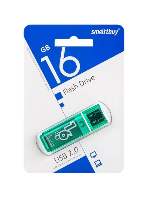 Флеш-память Smartbuy Glossy, 16Gb, USB 2.0, зел, SB16GBGS-G