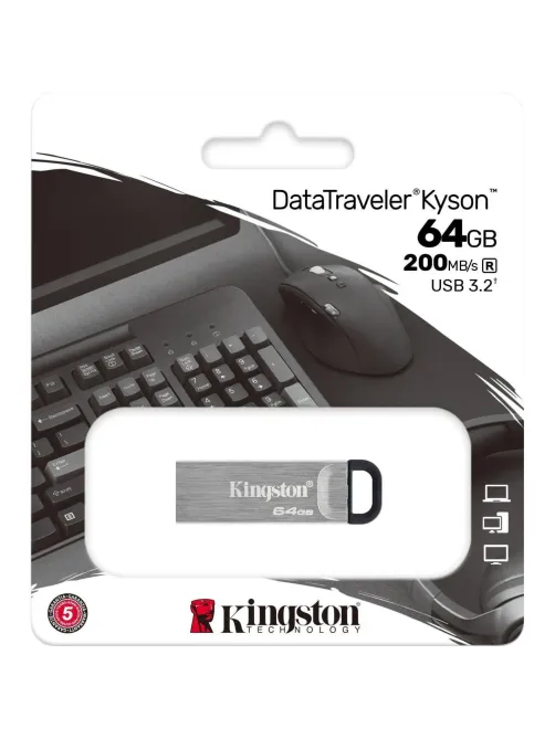 Флеш-память Kingston DataTraveler Kyson, USB 3.2 G1, сереб, DTKN/64GB