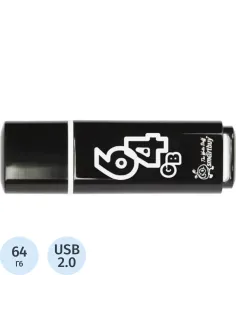 Флеш-память Smartbuy Glossy, 64Gb, USB 2.0, чер, SB64GBGS-K