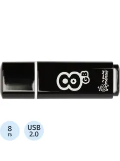 Флеш-память Smartbuy Glossy, 8Gb, USB 2.0, чер, SB8GBGS-K