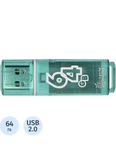 Флеш-память Smartbuy Glossy, 64Gb, USB 2.0, зел, SB64GBGS-G