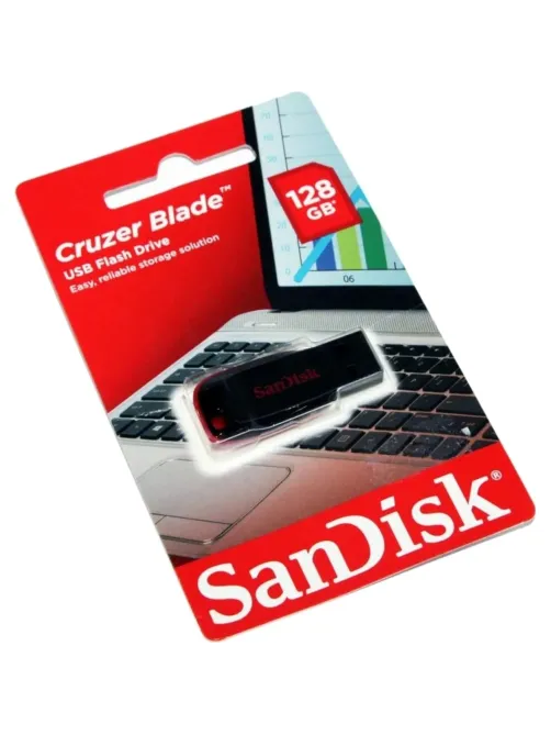 Флеш-память SanDisk Cruzer Blade, 128Gb, USB 2.0, ч/крас, SDCZ50-128G-B35