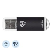 Флеш-память Smartbuy V-Cut, 64Gb, USB 2.0, чер, SB64GBVC-K