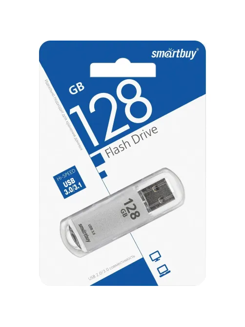 Флеш-память Smartbuy UFD 3.0/3.1 128GB V-Cut Silver (SB128GBVC-S3)