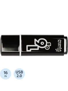 Флеш-память Smartbuy Glossy, 16Gb, USB 2.0, чер, SB16GBGS-K
