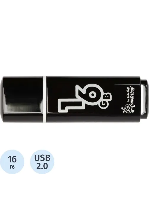 Флеш-память Smartbuy Glossy, 16Gb, USB 2.0, чер, SB16GBGS-K