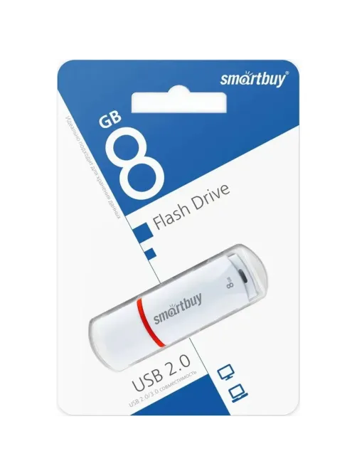 Флеш-память Smartbuy Crown, 8Gb, USB 2.0, бел, SB8GBCRW-W