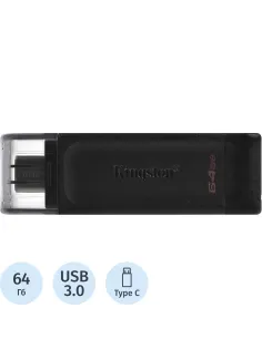 Флеш-память Kingston DataTraveler 70, USB-C 3.2 G1, чер, DT70/64GB