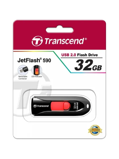 Флеш-память Transcend JetFlash 590, 32Gb, USB 2.0, ч/крас, TS32GJF590K