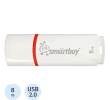 Флеш-память Smartbuy Crown, 8Gb, USB 2.0, бел, SB8GBCRW-W