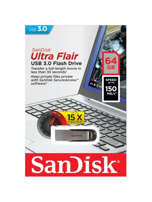 Флеш-память SanDisk Ultra Flair, 64Gb, USB 3.0, с/чер, SDCZ73-064G-G46