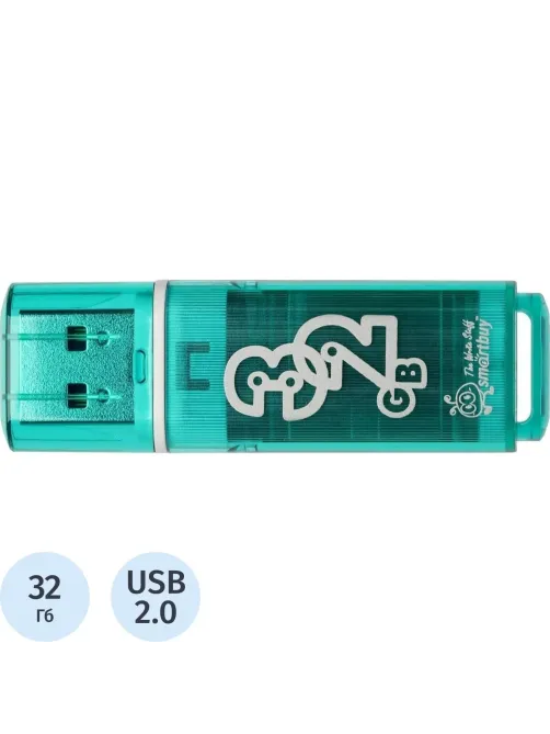 Флеш-память Smartbuy Glossy, 32Gb, USB 2.0, зел, SB32GBGS-G