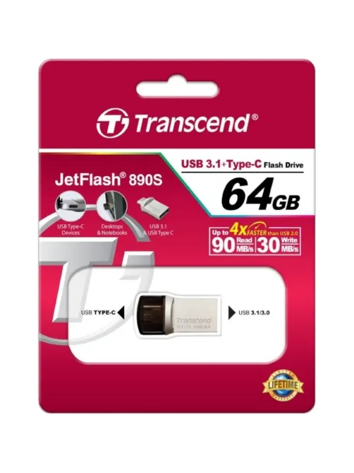Флеш-память Transcend JetFlash 890, 128Gb, USB 3.1 G1, Type-C, TS128GJF890S