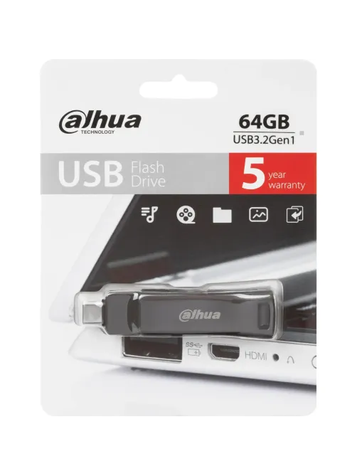 Флеш-память Dahua 64 ГБ, USB3.2 Gen1 Type A и Type C DHI-USB-P629-32-64GB