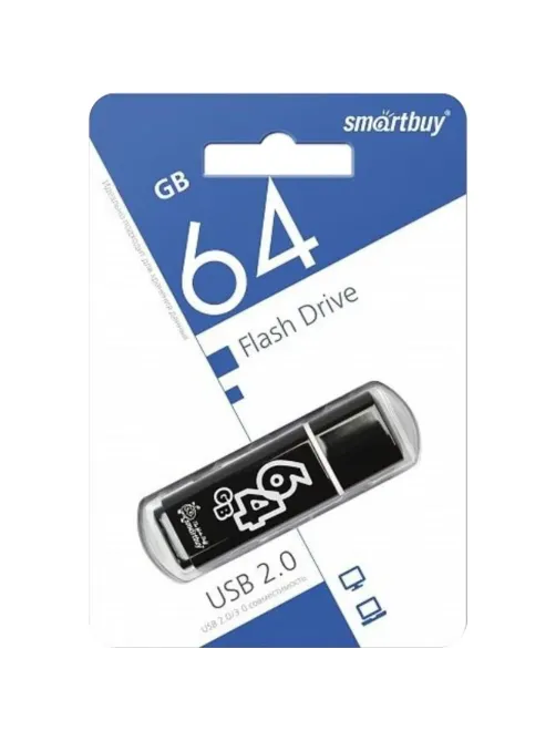 Флеш-память Smartbuy Glossy, 64Gb, USB 2.0, чер, SB64GBGS-K
