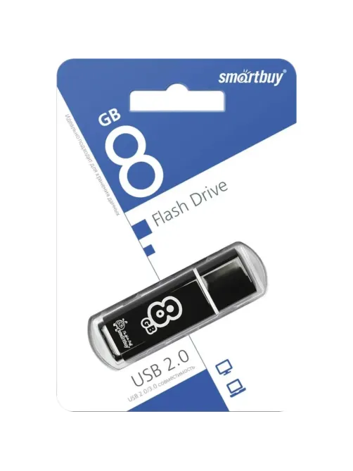 Флеш-память Smartbuy Glossy, 8Gb, USB 2.0, чер, SB8GBGS-K