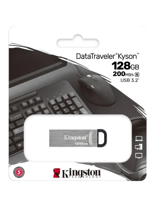 Флеш-память Kingston DataTraveler Kyson, USB 3.2 G1, сереб, DTKN/128GB