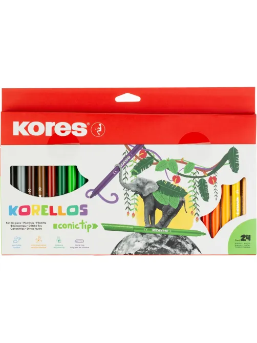 Фломастеры KORELLOS Kores 24цв.,европодвес, в комплекте со стикерами,29044